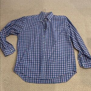 Vineyard Vines Men's Blue and Pink Checkered Shirt